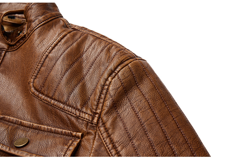 Men's Faux Leather Jacket Classic Motorcycle Jacket Casual Vintage Warm Winter Coat - Shoulder Detail