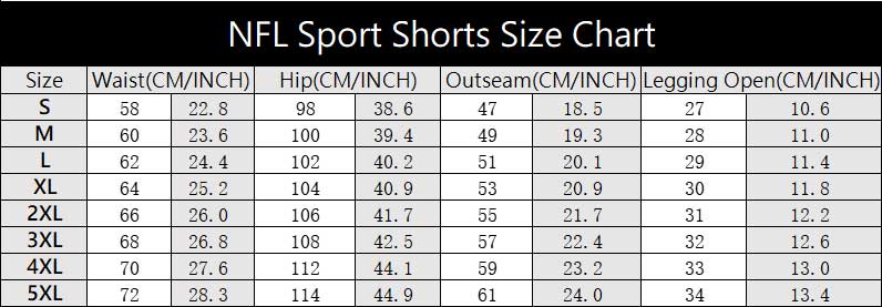 NFL Team Logo 3D Print Shorts Size Chart