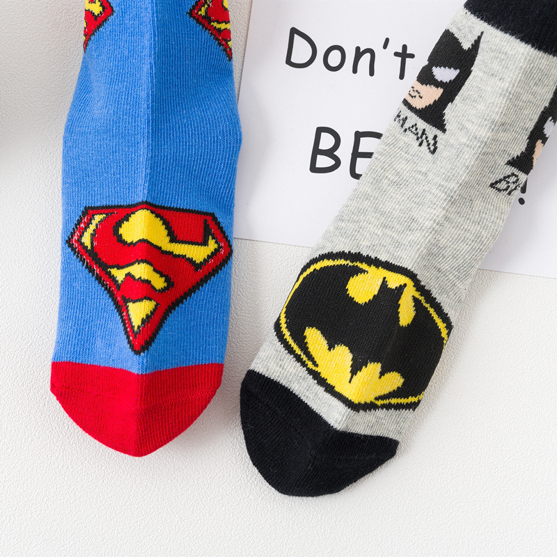 1 Pair Superhero Socks, Marvel Dc Hero Socks For Kids Boys, Cotton Bed Socks,  Spider-man, Superman, Captain America, Superman, Batman, Random Style
