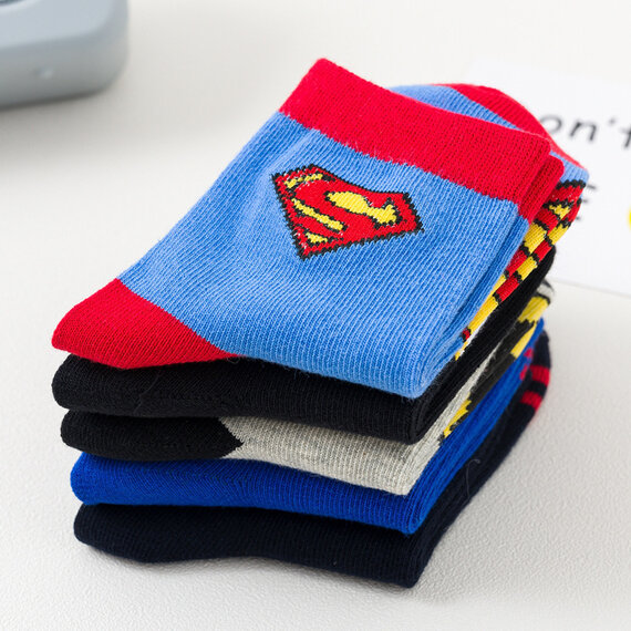 5 pairs marvel superhero socks for childrens - 2 batman 1 superman 1 spiderman 1 captain america