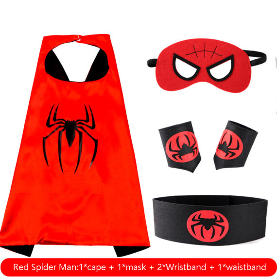 red spider man cape and mask set with wristbands & waistband for boys and girls