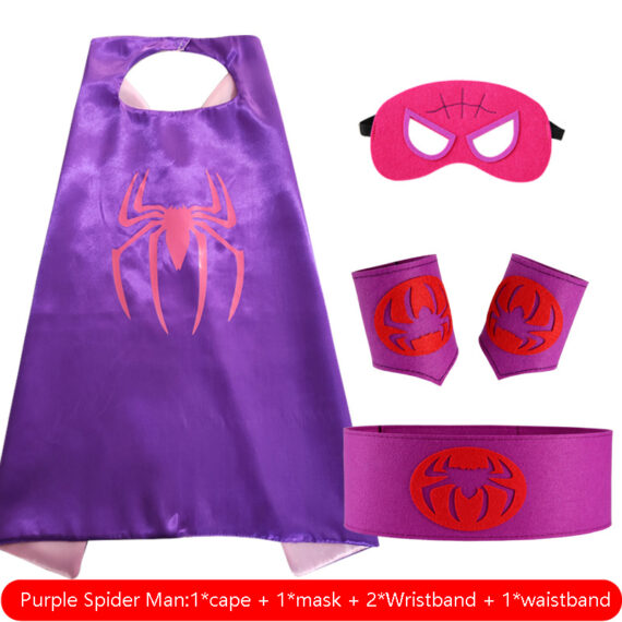 Purple Spider man cape and mask set with wristbands waistband for children