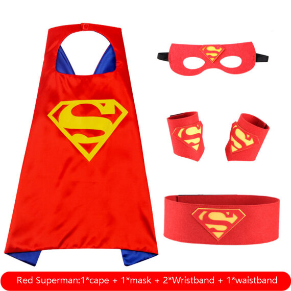 Red Superman cape mask set with wristbands waistband for kids