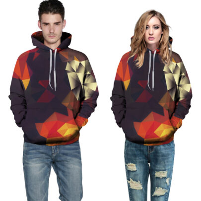 Cool Red And Yellow Prismatic Print Hoodie For Women And Men