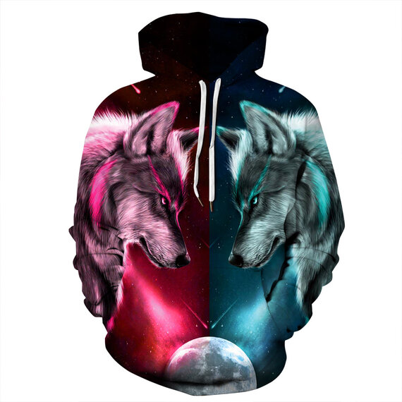 Cool Grey Wolves Print Hoodie