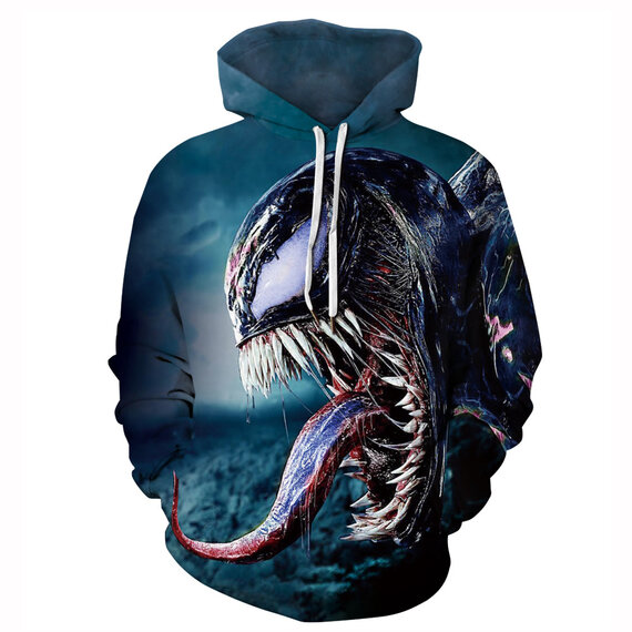 Long Sleeve Cool Marvel Venvom Graphic Hoodie Blue