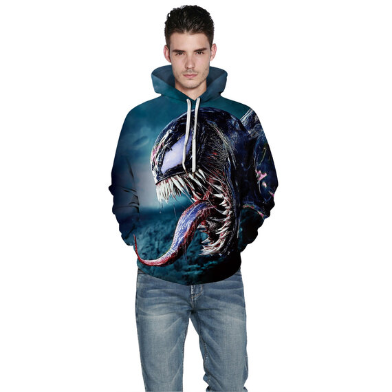 Long Sleeve Fashion Marvel Venvom Pullover Hoodie Blue