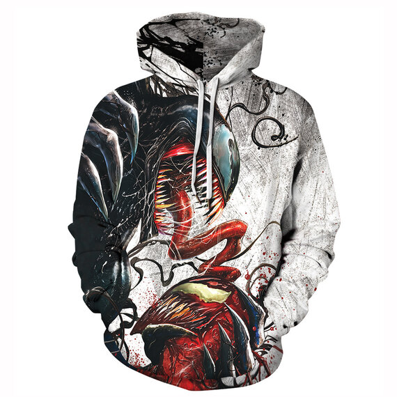 Fashion Marvel Venvom Graphic Hoodie White And Red