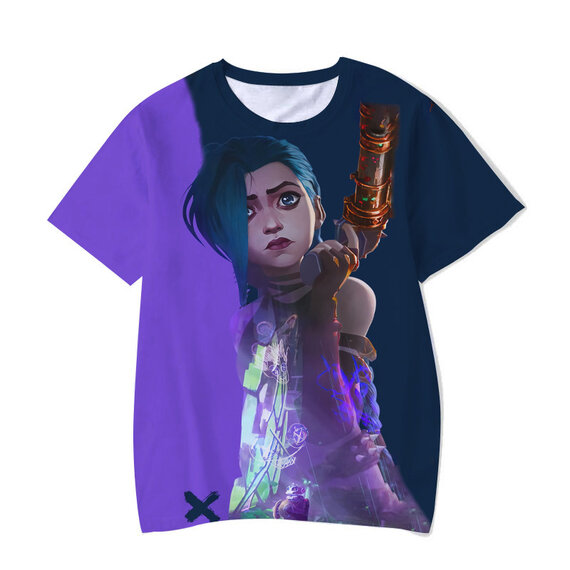 short sleeve League Of Legends JINX With Gun Arcane print Tee Shirt