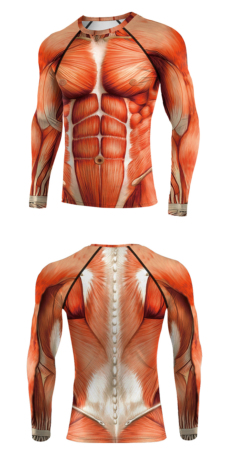 Long Sleeve Human Muscle Anatomy Print T-Shirts