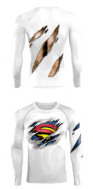 crewneck long sleeve fake muscle superman gym shirt for men's White