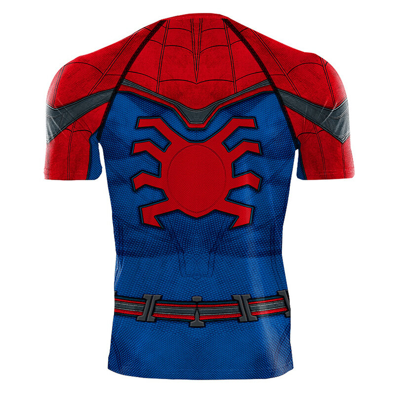High quality red blue spiderman compression fitness t-shirt Size M