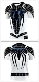 Crewneck slim fit Black white spider man workout tee shirt short sleeve - back - front