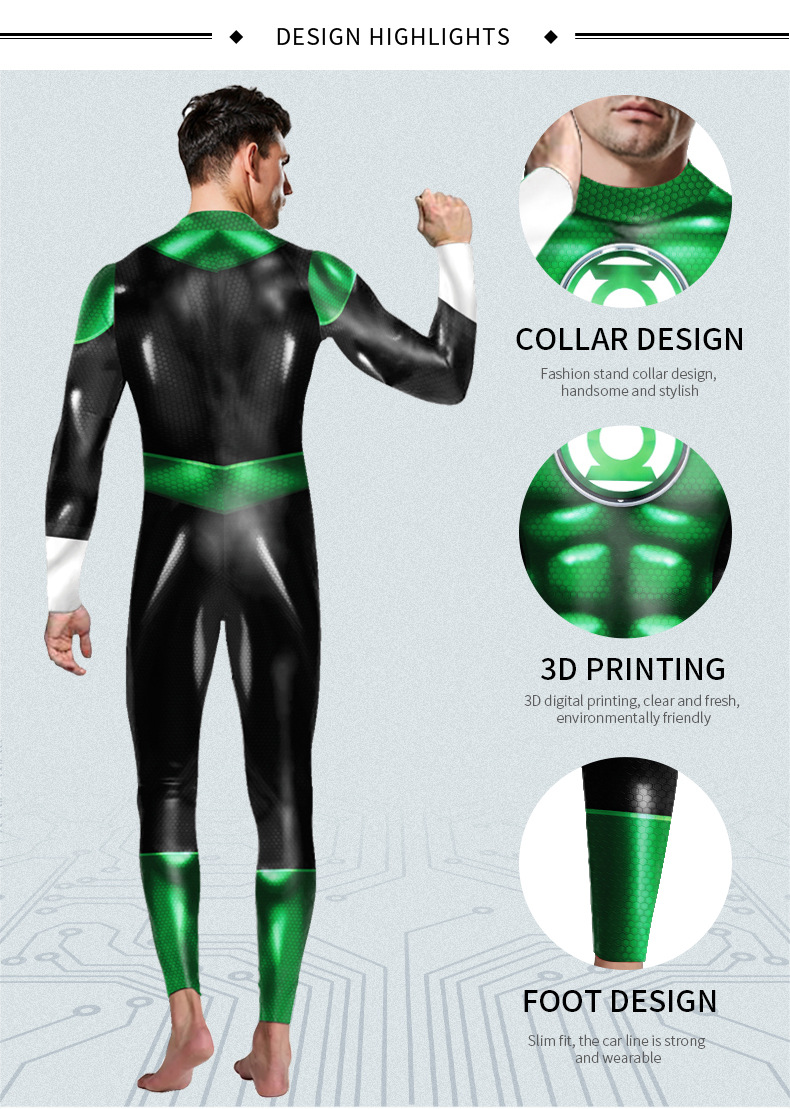 Green Lantern Bodysuit Cosplay Costume Printing Jumpsuit Spandex