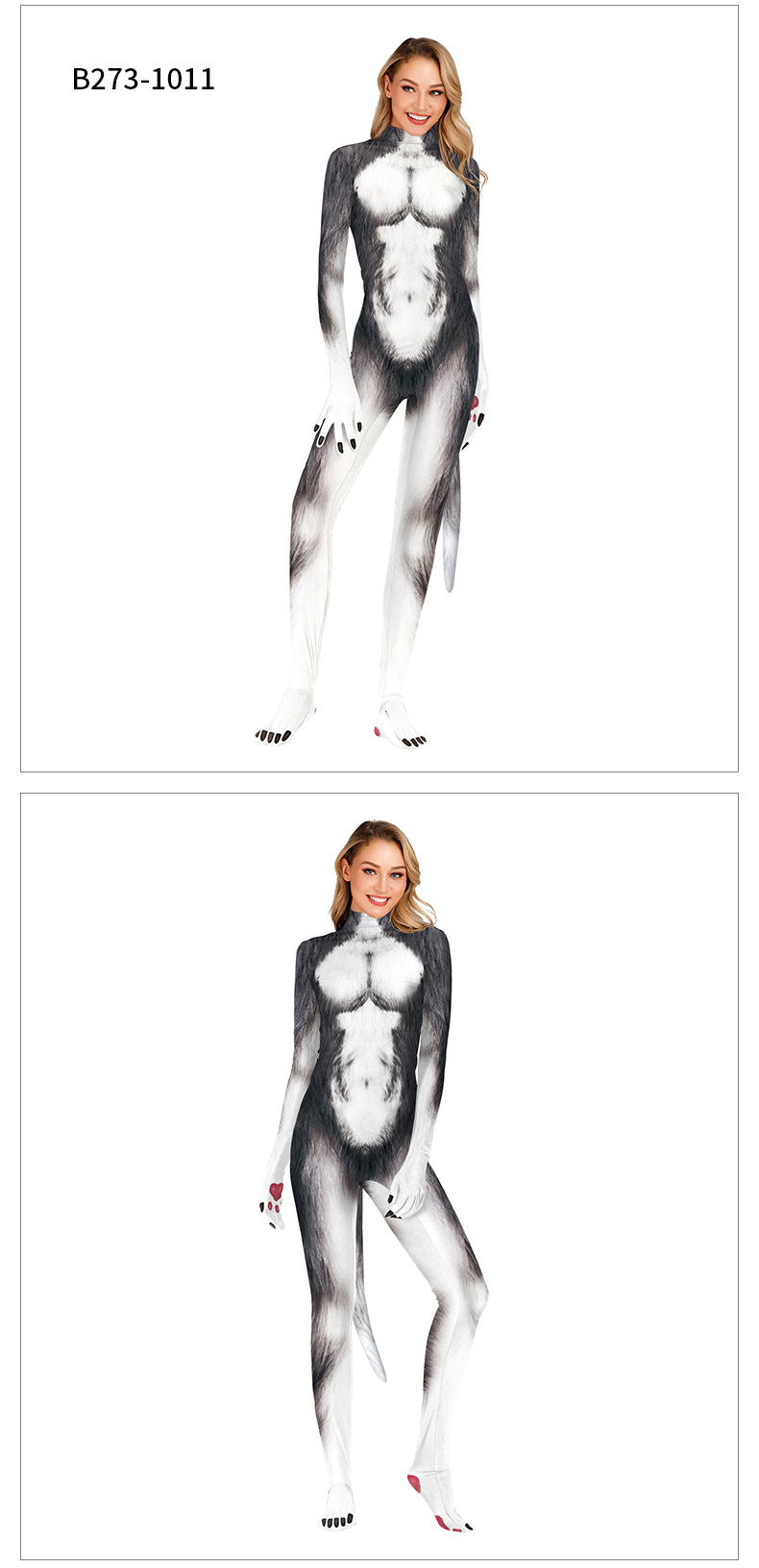 Ladies sexy animal series 3d print jumpsuit with tail for Night Club