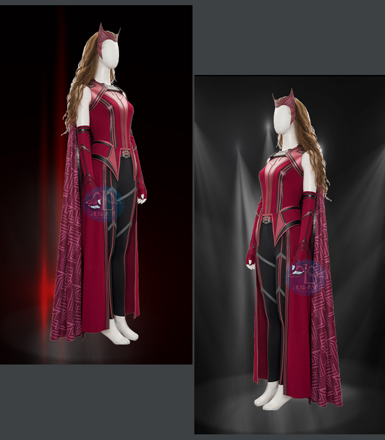Womens Wanda Maximoff Scarlet Witch Cosplay Costume with cloak - model show
