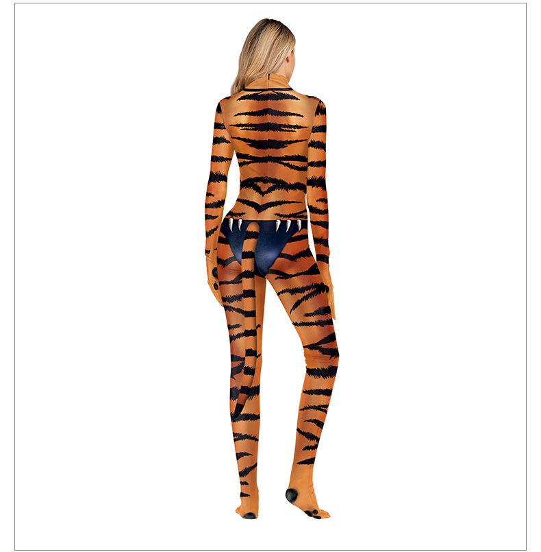 female tiger 3d print bodysuit - model show - back