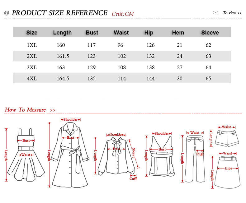 plus size dress for women - size chart