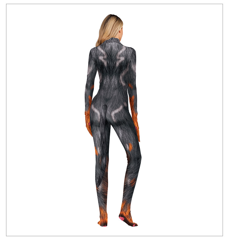 sexy women animal series 3d print bodysuit with tail for halloween cosplay - back