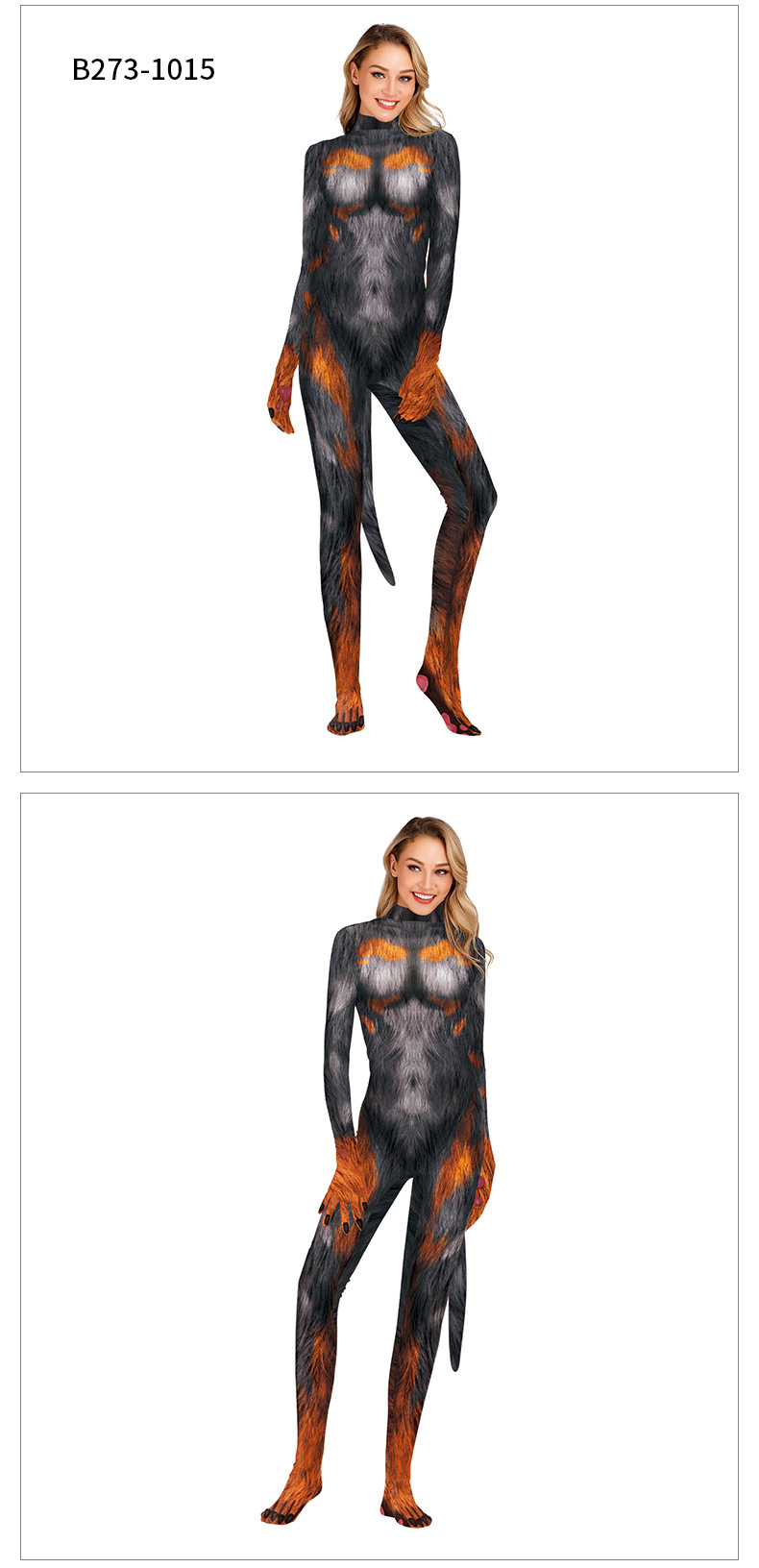 sexy women animal series 3d print catsuit with tail for halloween cosplay - model show