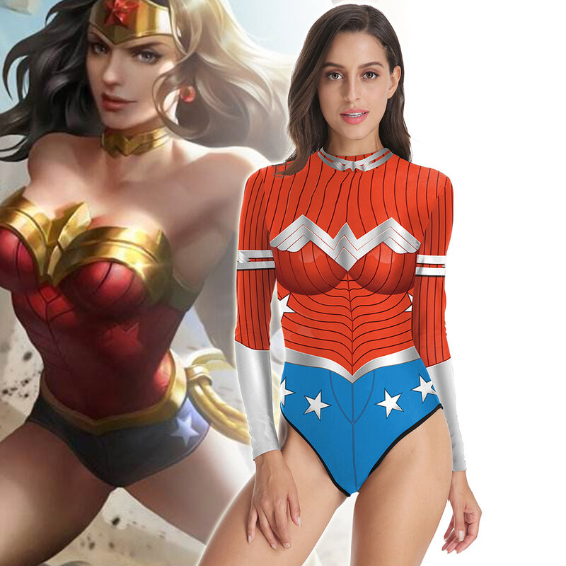 Sexy Women Lady Cosplay Swimwear Spider Wonder Woman One Piece