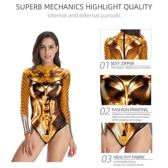 superhero Diana Prince Golden Armor 3d print bathing suit for girls