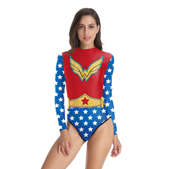 Blue Red Wonder Woman W Logo Swimwear For Girls