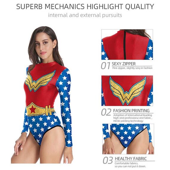 Blue Red Wonder Woman W Logo Swimwear For Girls