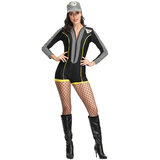 Women's Sexy Nascar Race Car Driver Costume black with cap and fishnet stocking
