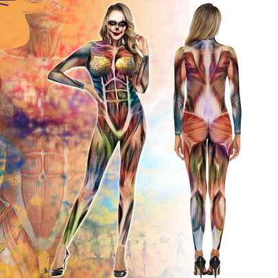 Human Anatomy Digital Print Stretch Muscle Bodysuit - PKAWAY