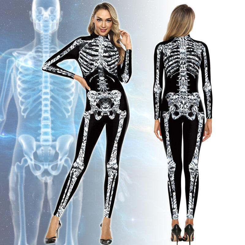 Day of The Dead Catsuit Halloween Costume for Women - PKAWAY