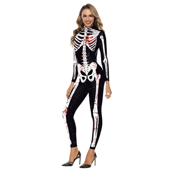 Womens X Ray Skeleton Catsuit Costume Jumpsuit Pkaway 3851