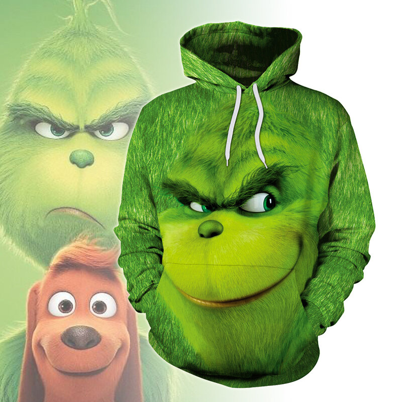 Green 3d Printing The Grinch Christmas Hoodies Sweatshirts Pullover Tops  Hooded Sweater A+