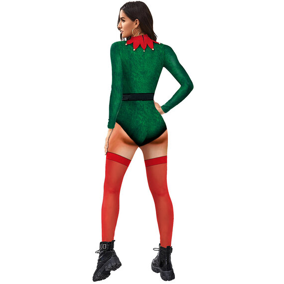 female Christmas Elf Suit Xmas Elf Costume Jumpsuit with zipper closure