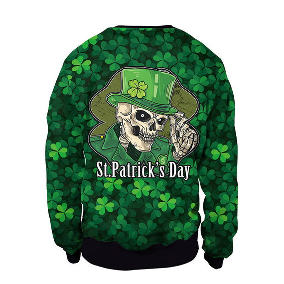 crewneck Rib Skeleton cool skull print Saint Patrick's Days hoodie for women and men,girls and boys