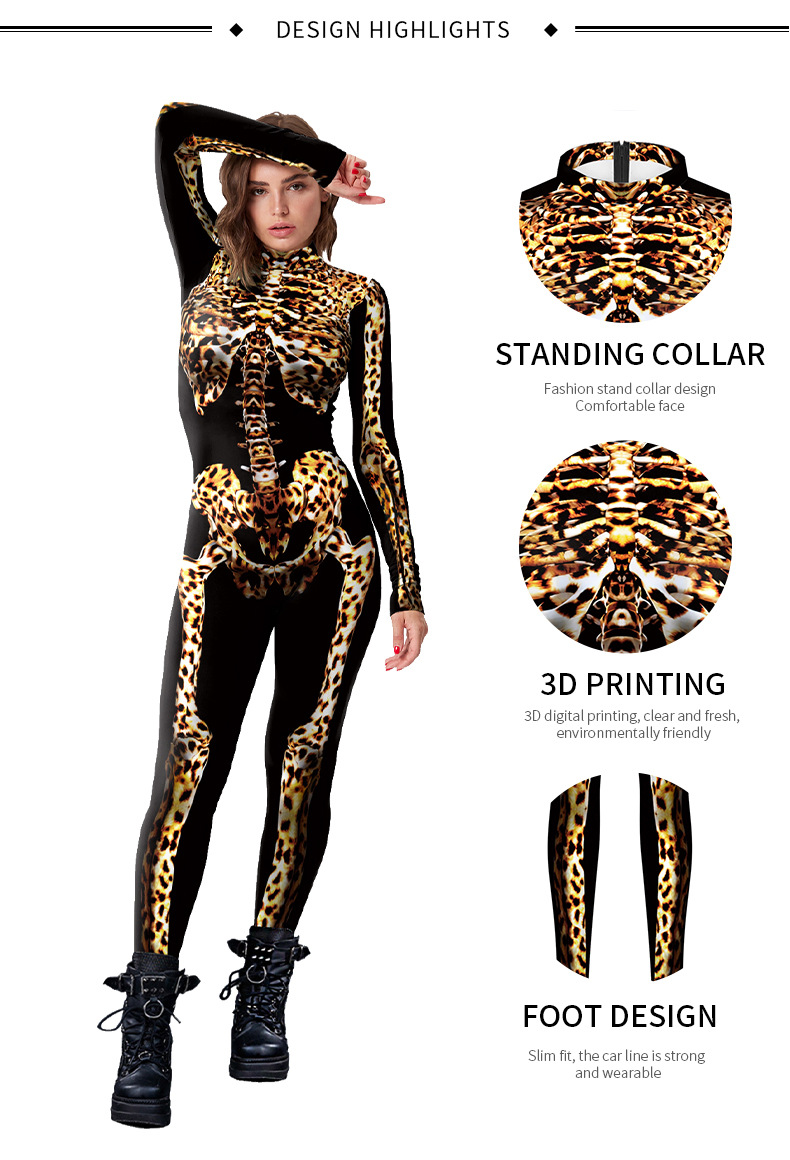 female Leopard Skeleton Jumpsuit For Halloween - product detail