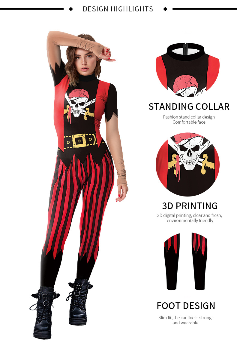 retro Women's Pirate Halloween Costumes Jumpsuit - product design detail