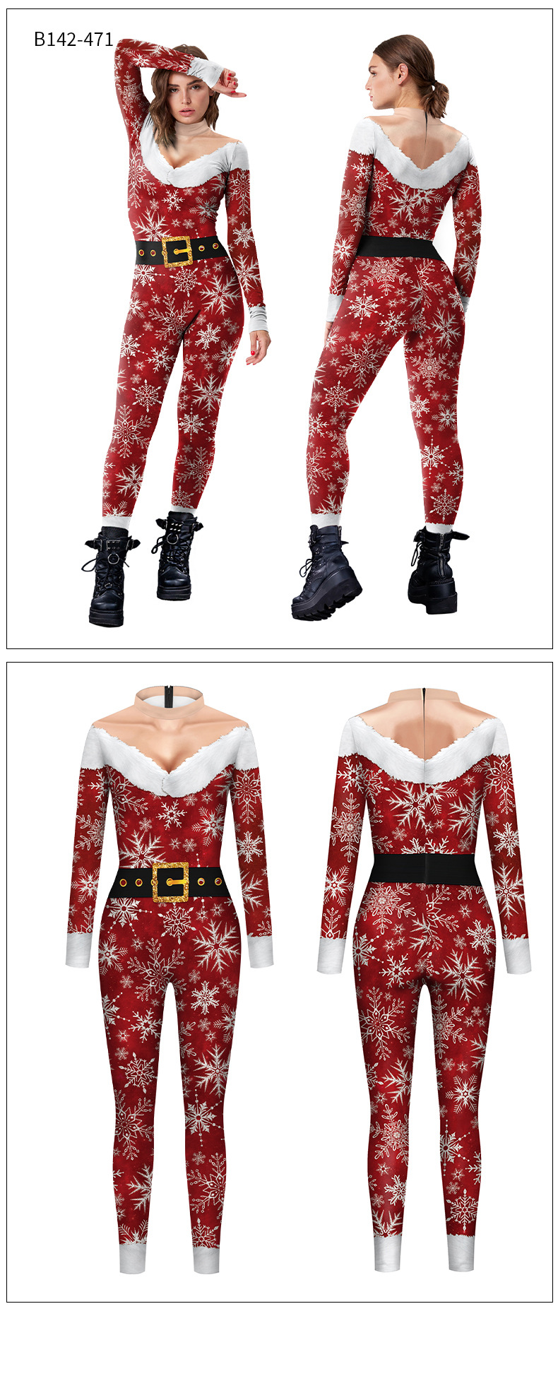 Sexy Christmas Snowflakes Jumpsuit - female model show