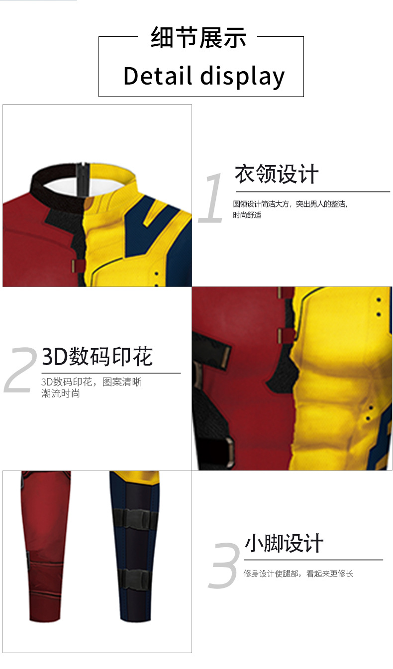 Marvel Superhero Deadpool Wolverine Jumpsuit design detail