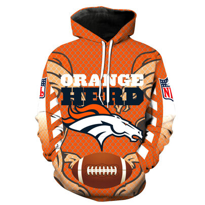 American football League Team Logo Denver Broncos Orange Herd Cosplay Hooded Sweatshirt