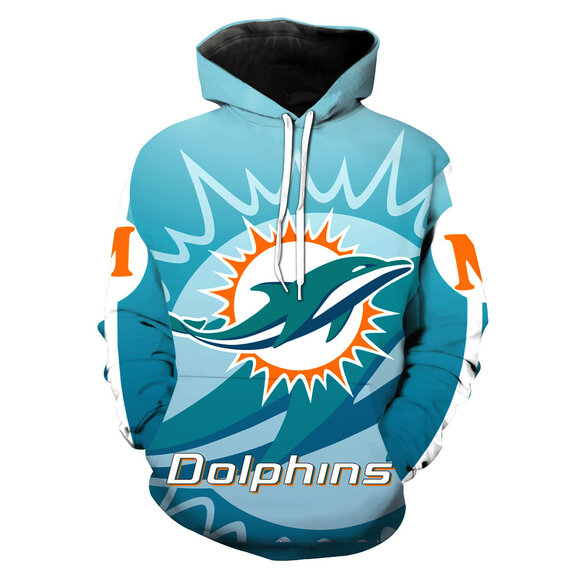 NFL Jersey Miami Dolphins 3d print long sleeve drawstring Pullover Hoodie Blue