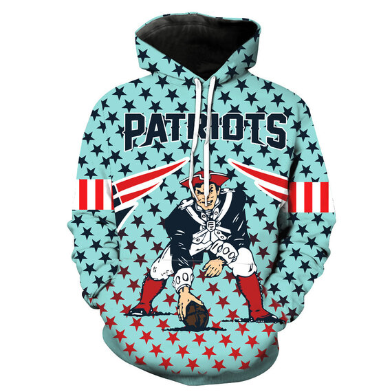 long sleeve nfl New England Patriots hooded sweatshirt drawstring cyan