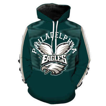 Long Sleeve NFL Jersey Hoodie Philadelphia Eagles 3D print Hooded Sweatshirt Drawstring Green