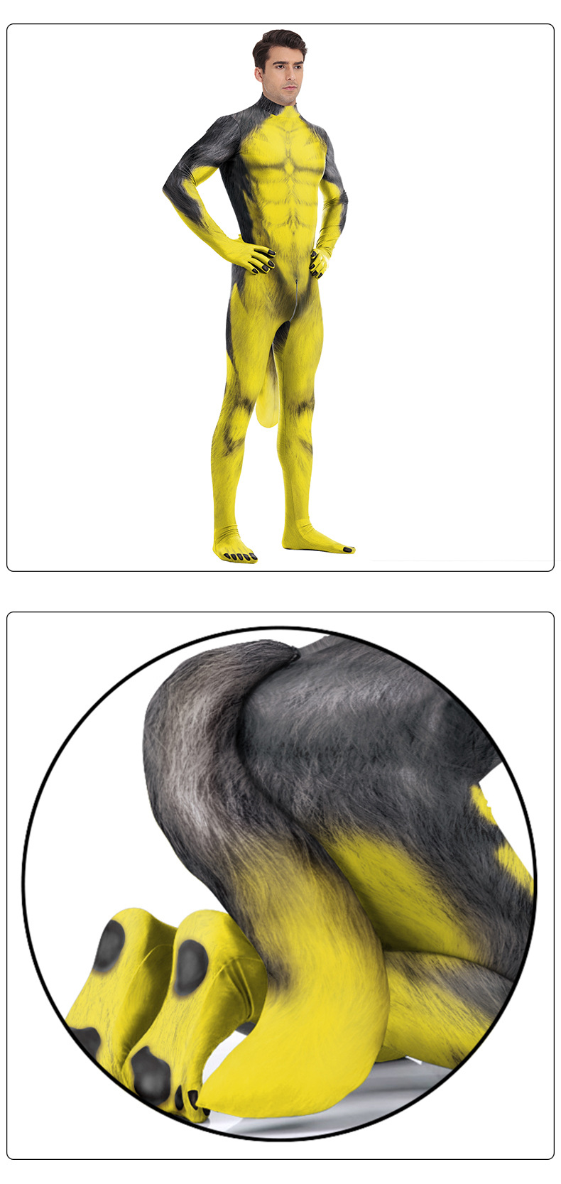 husky bodysuit with tail - model show - tail detail