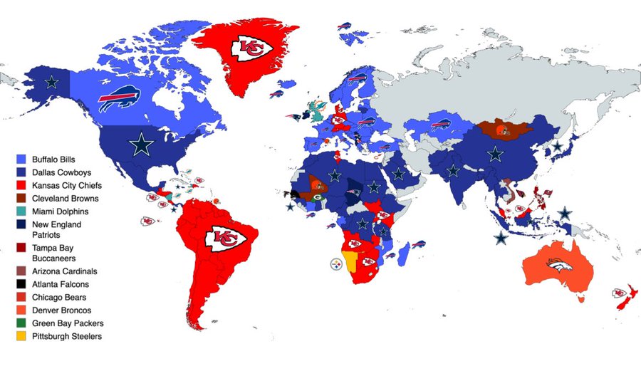 Map Shows The Most Popular NFL Team In Every Country In 2024