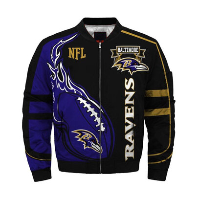 NFL merchandise Baltimore Ravens full zip-up Cotton-padded Jacket for cold winter