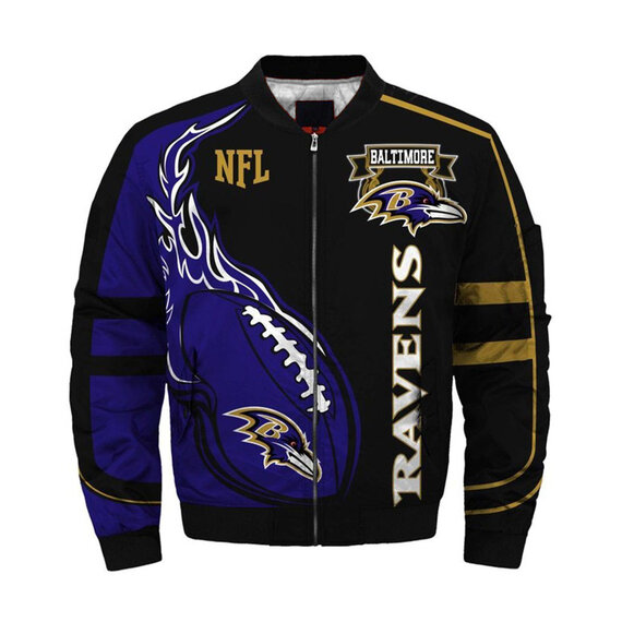 NFL merchandise Baltimore Ravens full zip-up Cotton-padded Jacket for cold winter