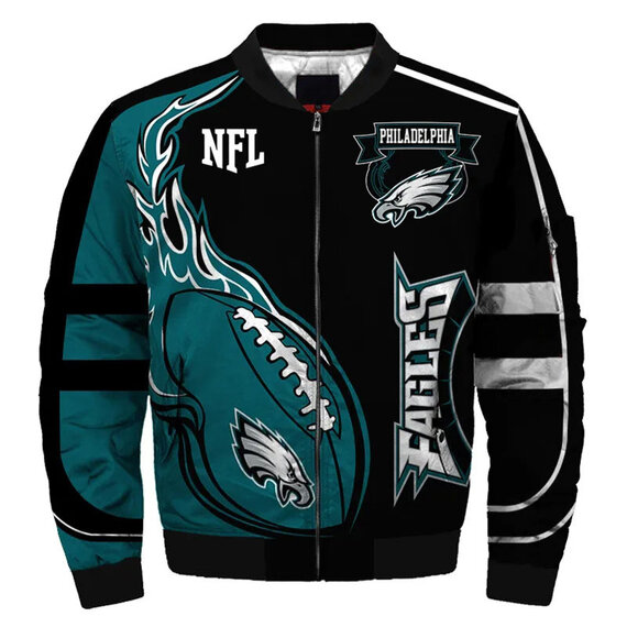 NFL merchandise Philadelphia Eagles full zip-up Cotton-padded Jacket for cold winter