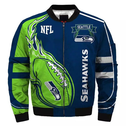 NFL merchandise Seattle Seahawks full zip-up Cotton-padded Jacket for cold winter